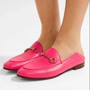 GUCCI Brixton Leather Horsebit Loafers Pink